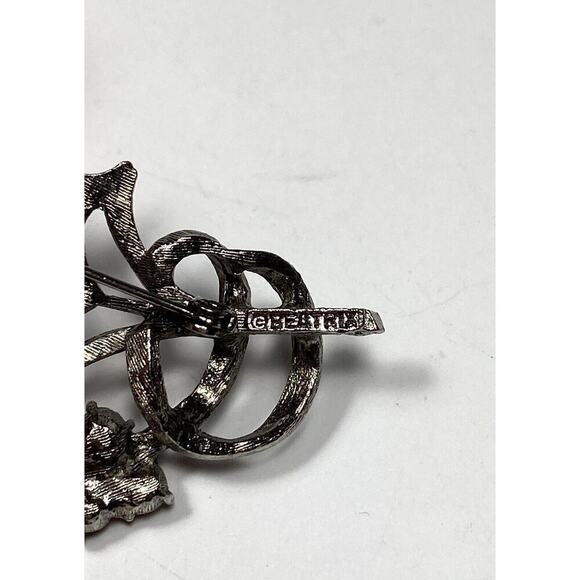 BEATRIX Brooch Pin Leaf Designer Gunmetal Tone Rhinestones Vintage - Picture 4 of 8